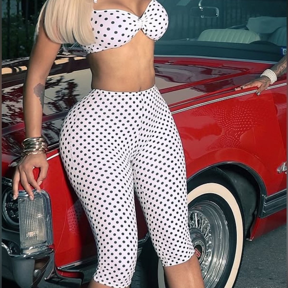 Women’s Polka Dot High-Waist Capri Set - White/Black